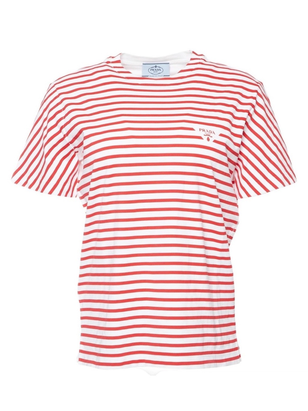 Prada White and Red Striped Crewneck Tee